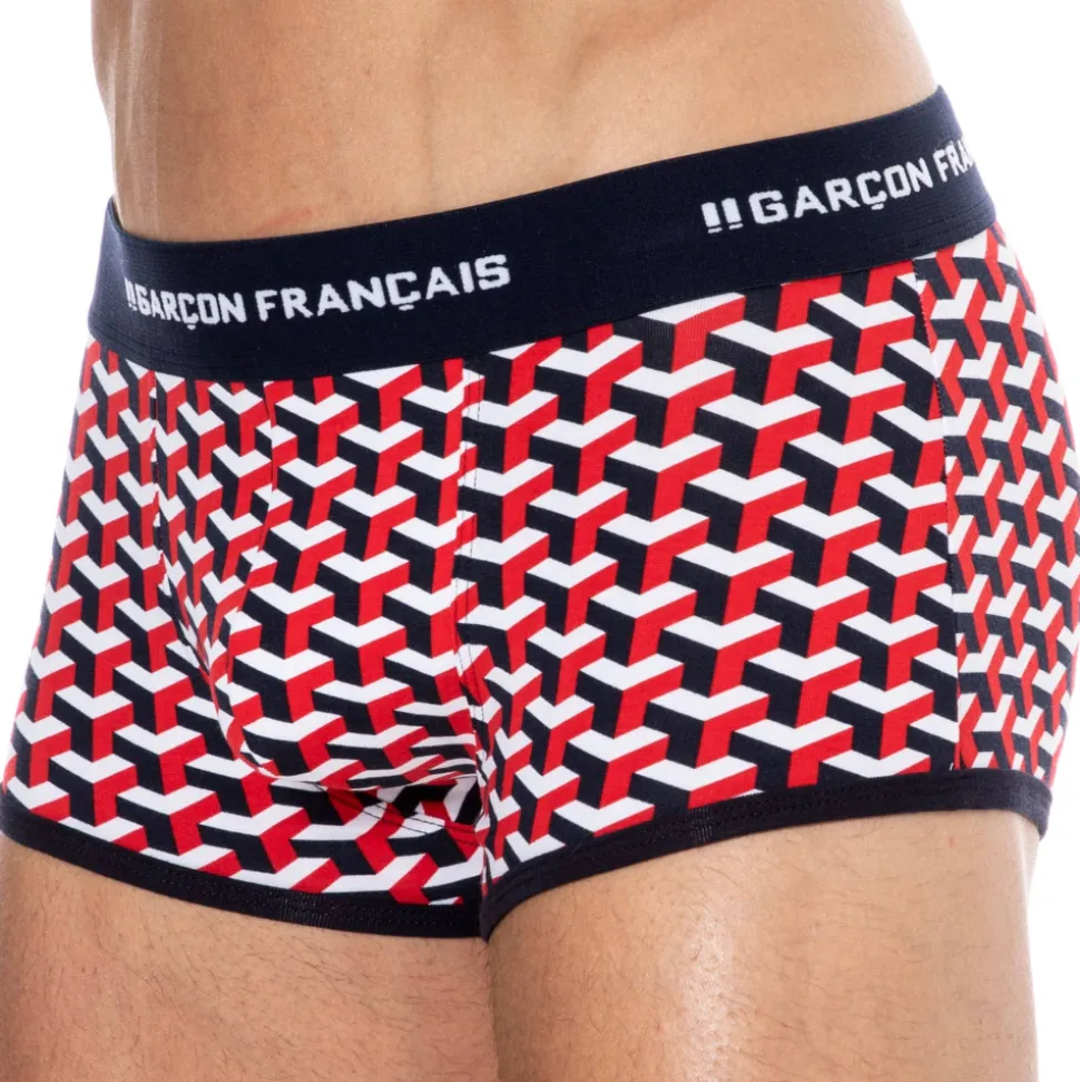 Boxer Court Coton Géométrique Bleu Marine