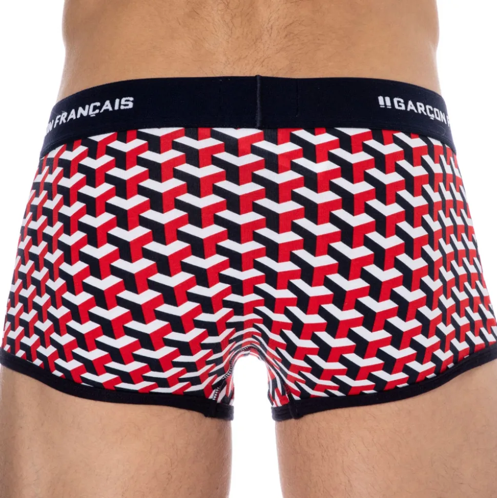 Boxer Court Coton Géométrique Bleu Marine