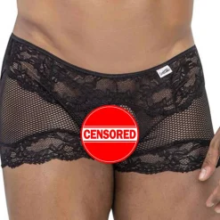 Boxer Court Dentelle et Résille Noir