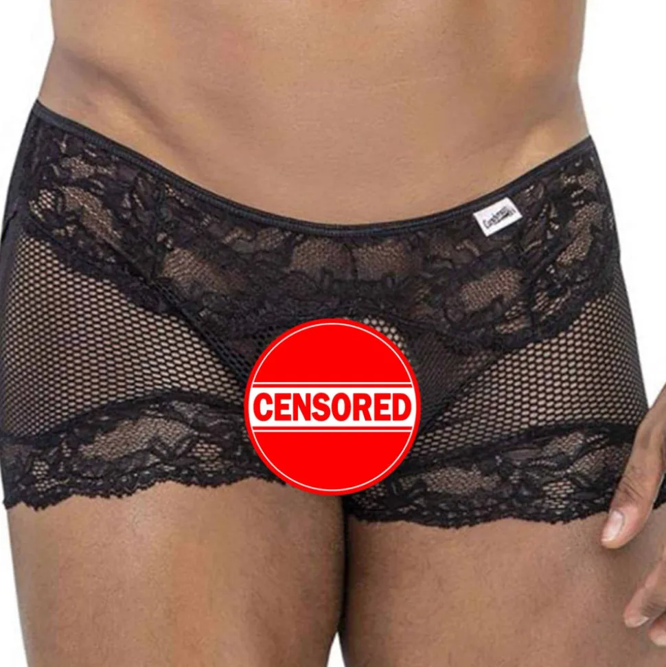 Boxer Court Dentelle et Résille Noir