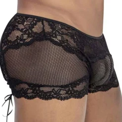 Boxer Court Dentelle et Résille Noir