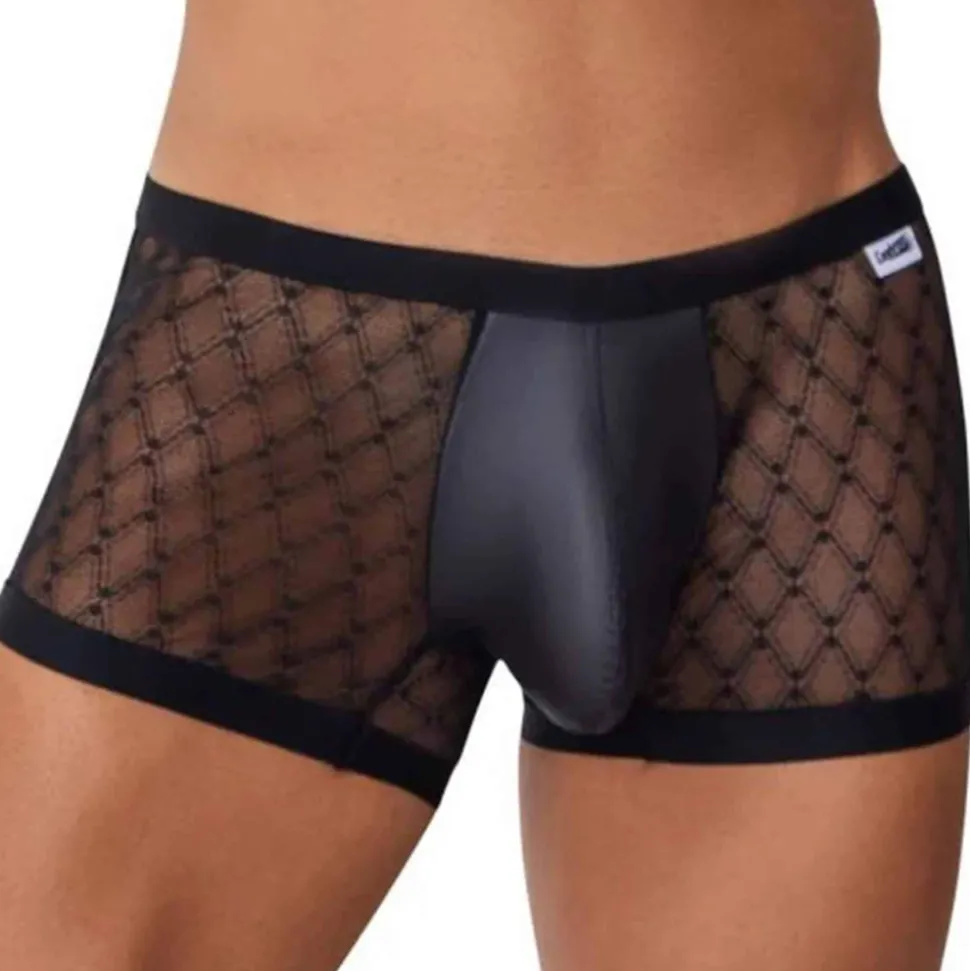 Boxer Dentelle et Simili Cuir Noir