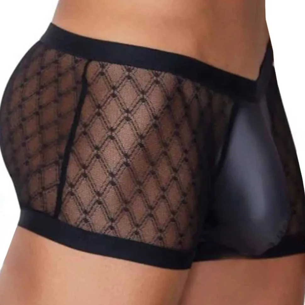 Boxer Dentelle et Simili Cuir Noir