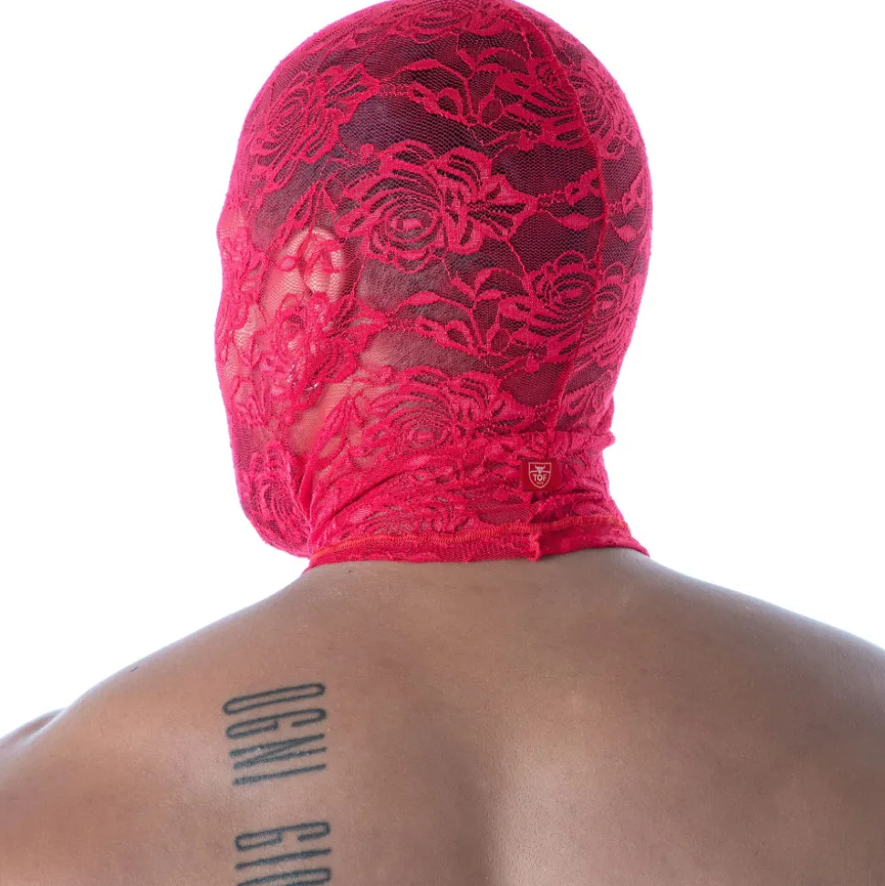 Cagoule Bouche Ouverte en Dentelle Fluide Rouge