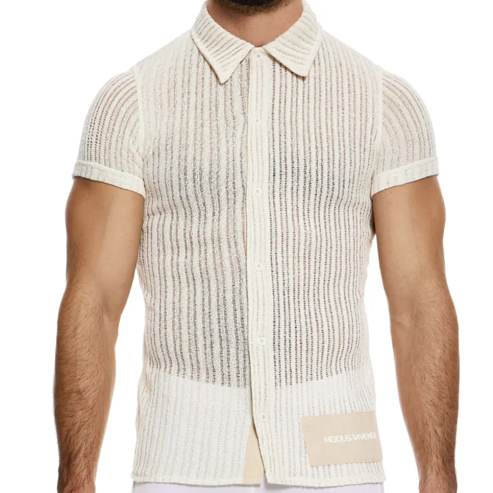 Chemise Striped Crochet Beige
