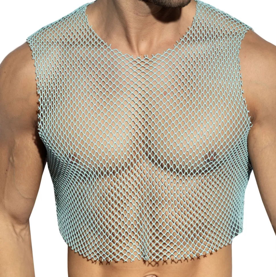 Crop Top Beachy Résille Bleu Ciel
