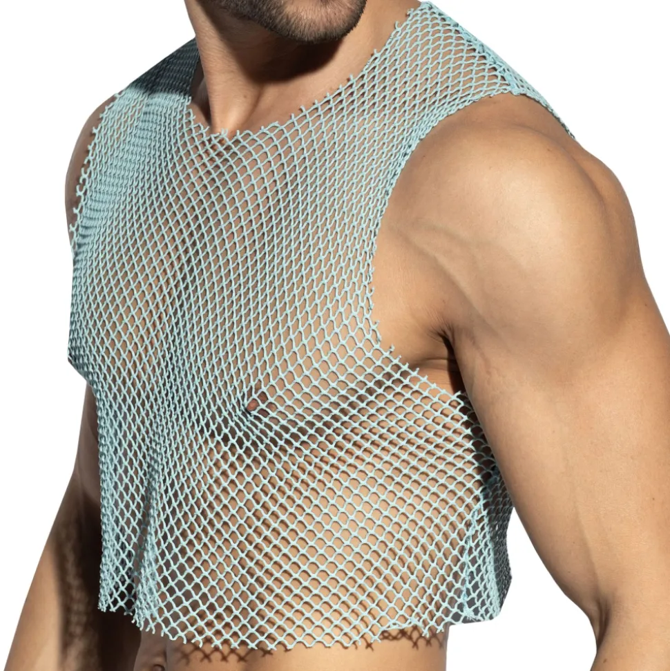 Crop Top Beachy Résille Bleu Ciel