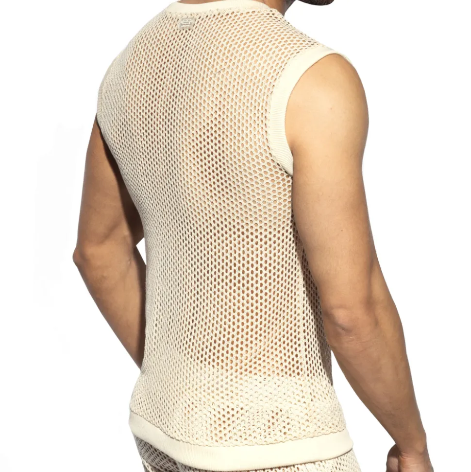 Débardeur Col V Crochet Beige