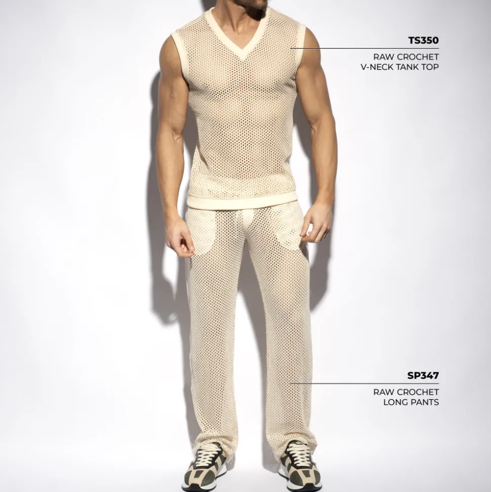 Débardeur Col V Crochet Beige