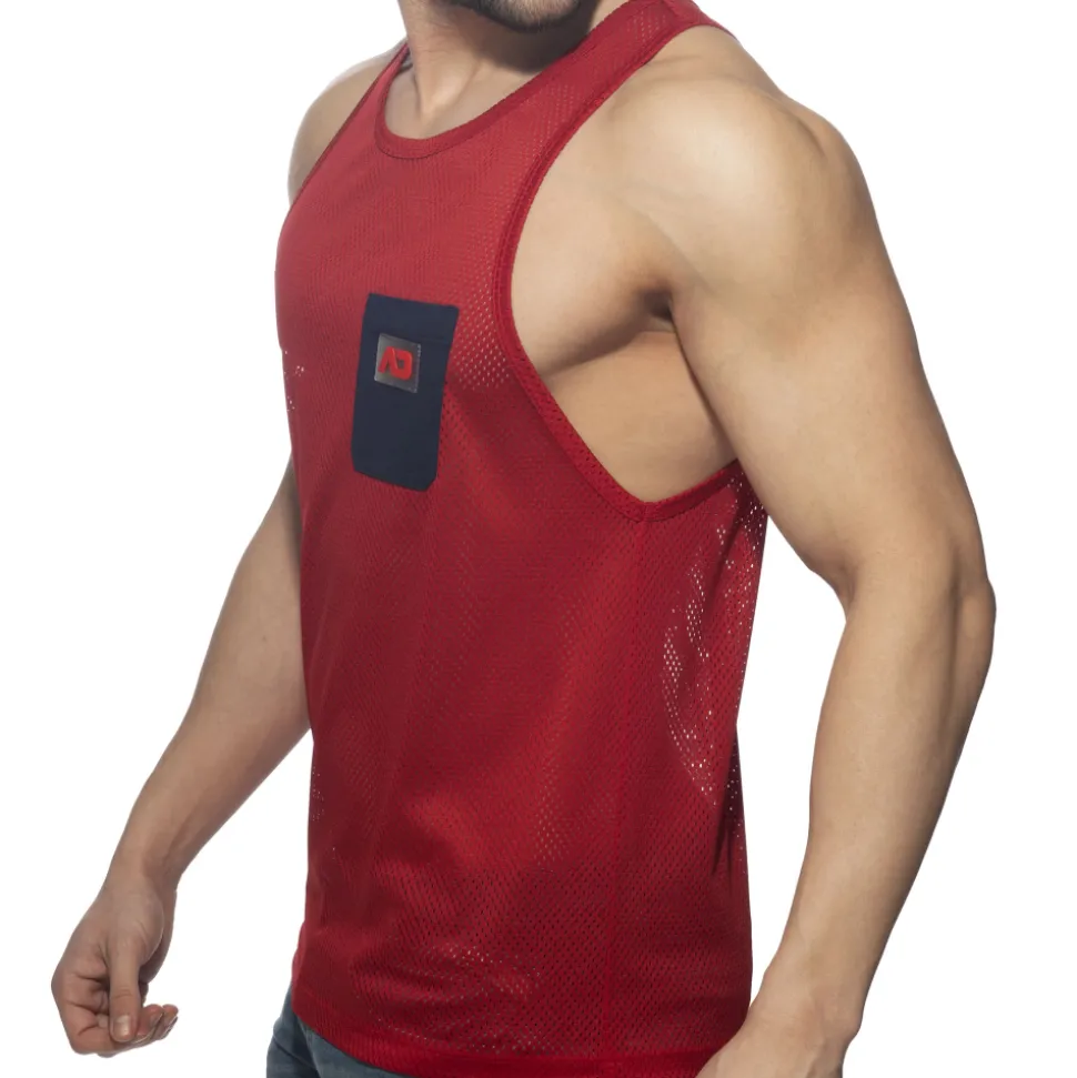 Débardeur Poche Contrastée - Rouge - Marine