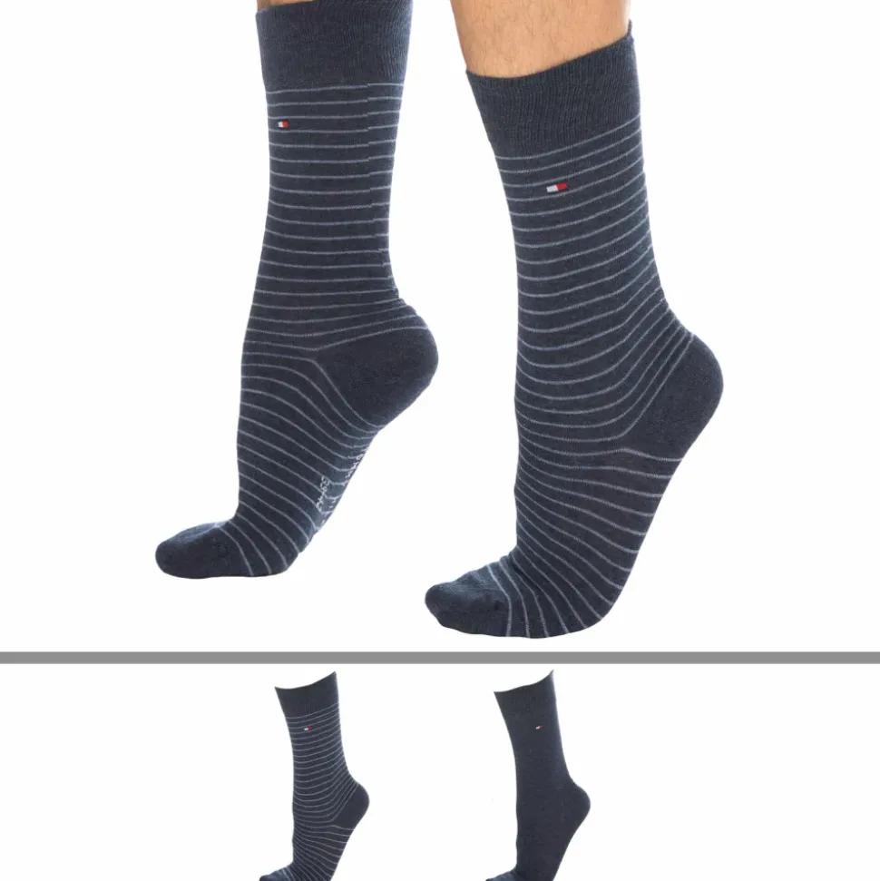 Lot de 2 Paires de Chaussettes Basses Bleu Jeans - Fine Rayure Bleue