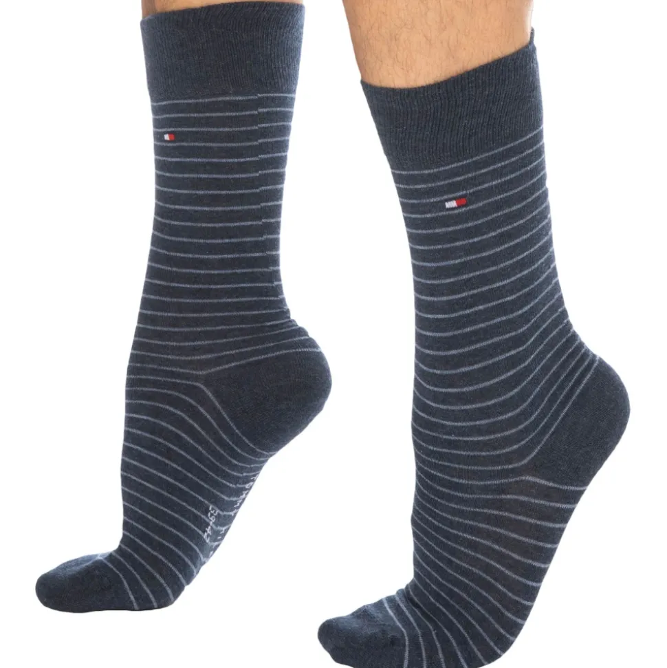 Lot de 2 Paires de Chaussettes Basses Bleu Jeans - Fine Rayure Bleue