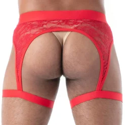 Porte-Jarretelles en Dentelle Fluide Rouge