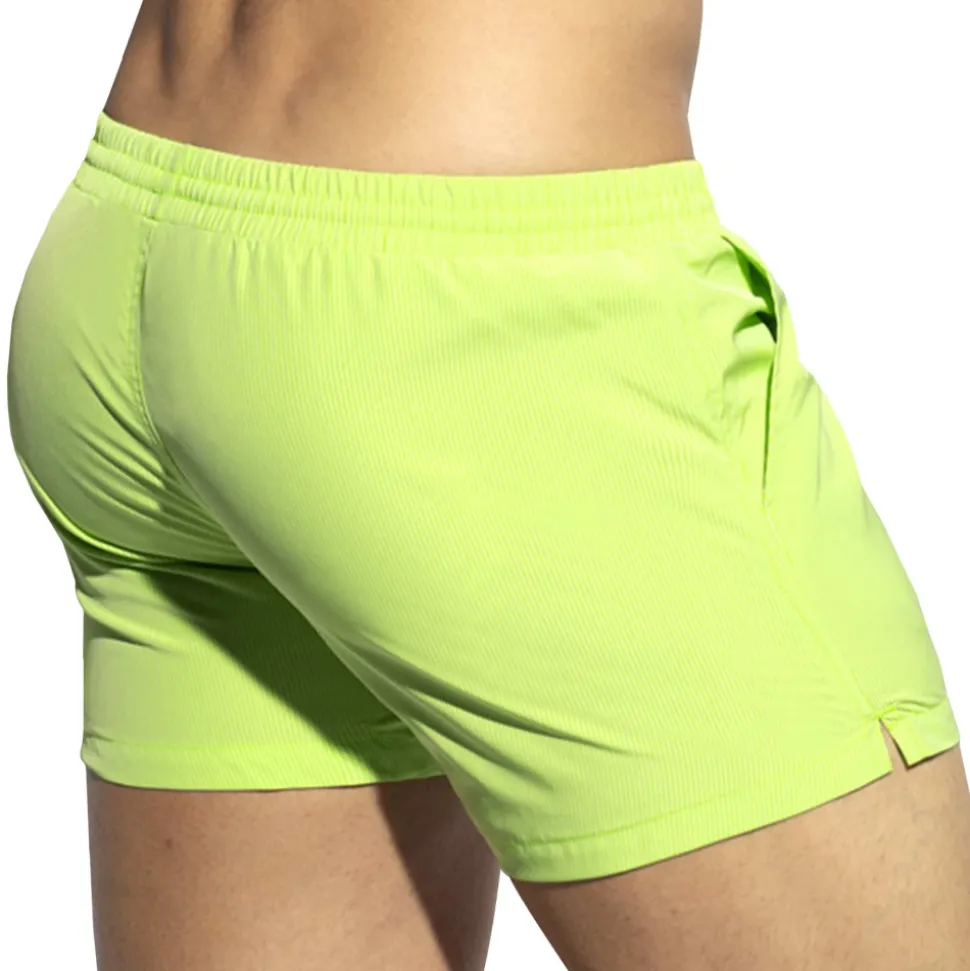 Short de Bain à Rayures Fines Citron Vert