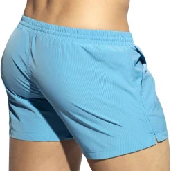 Short de Bain à Rayures Fines Bleu Turquoise