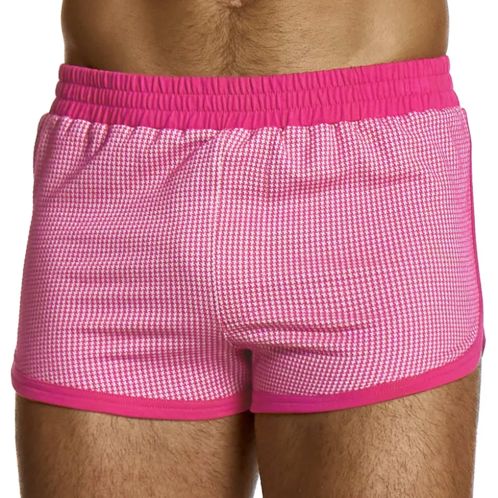 Short Jogging Pied de Coq Fuchsia