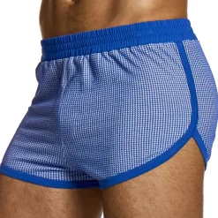 Short Jogging Pied de Coq Bleu