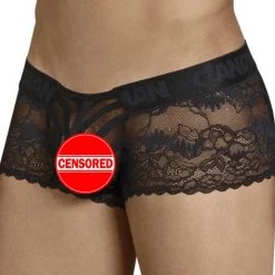 Shorty Dentelle Résille Rayée Noir
