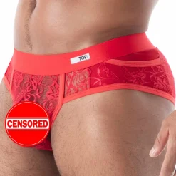 Slip à Poches en Dentelle Fluide Rouge