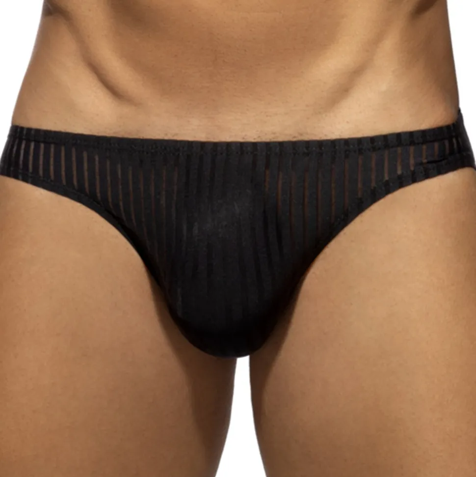 Slip Bikini Rayure Verticale - Noir