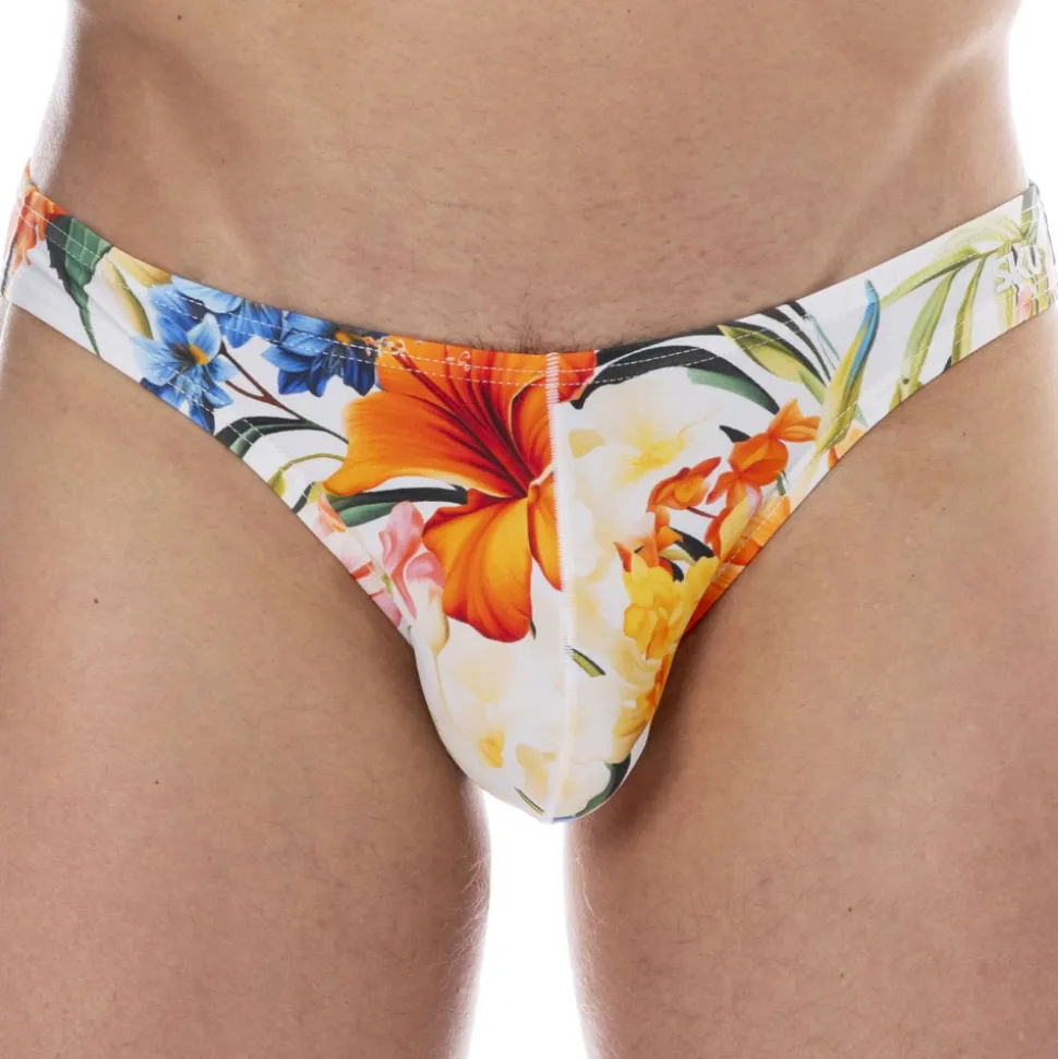 Slip de Bain Bikini Tropical Summer Blanc