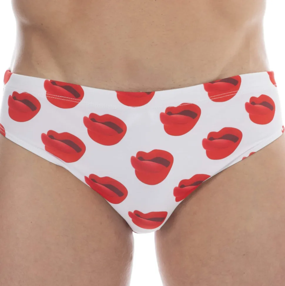 Slip de Bain Kiss Blanc - Rouge
