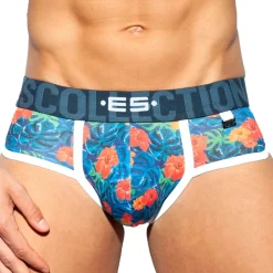 Slip Double Side Flowers Bleu Marine