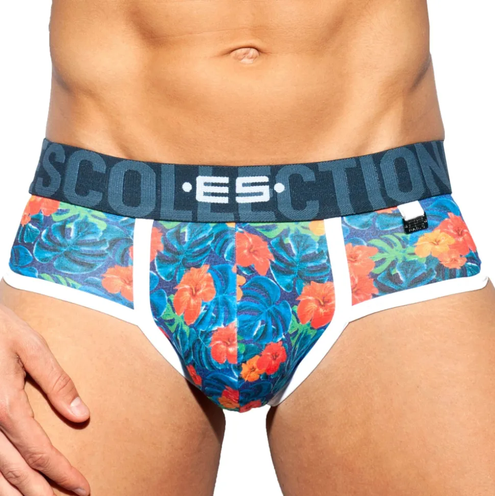 Slip Double Side Flowers Bleu Marine