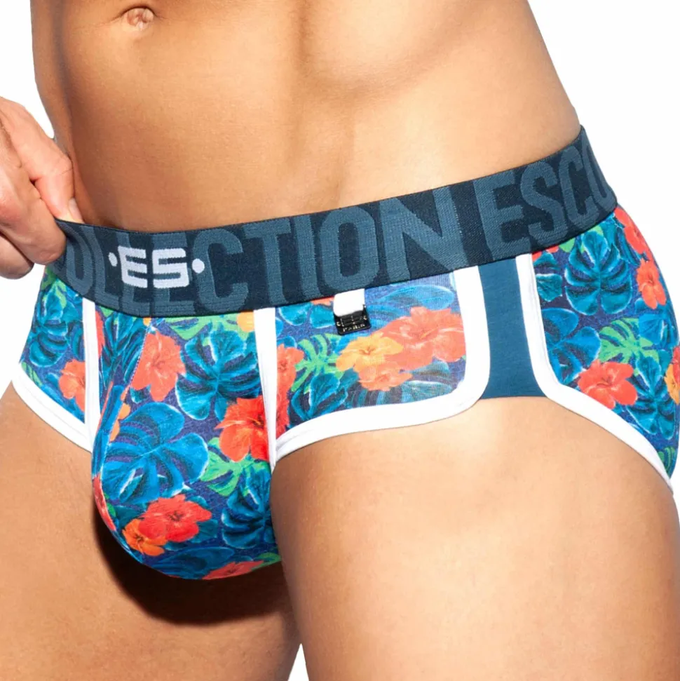 Slip Double Side Flowers Bleu Marine