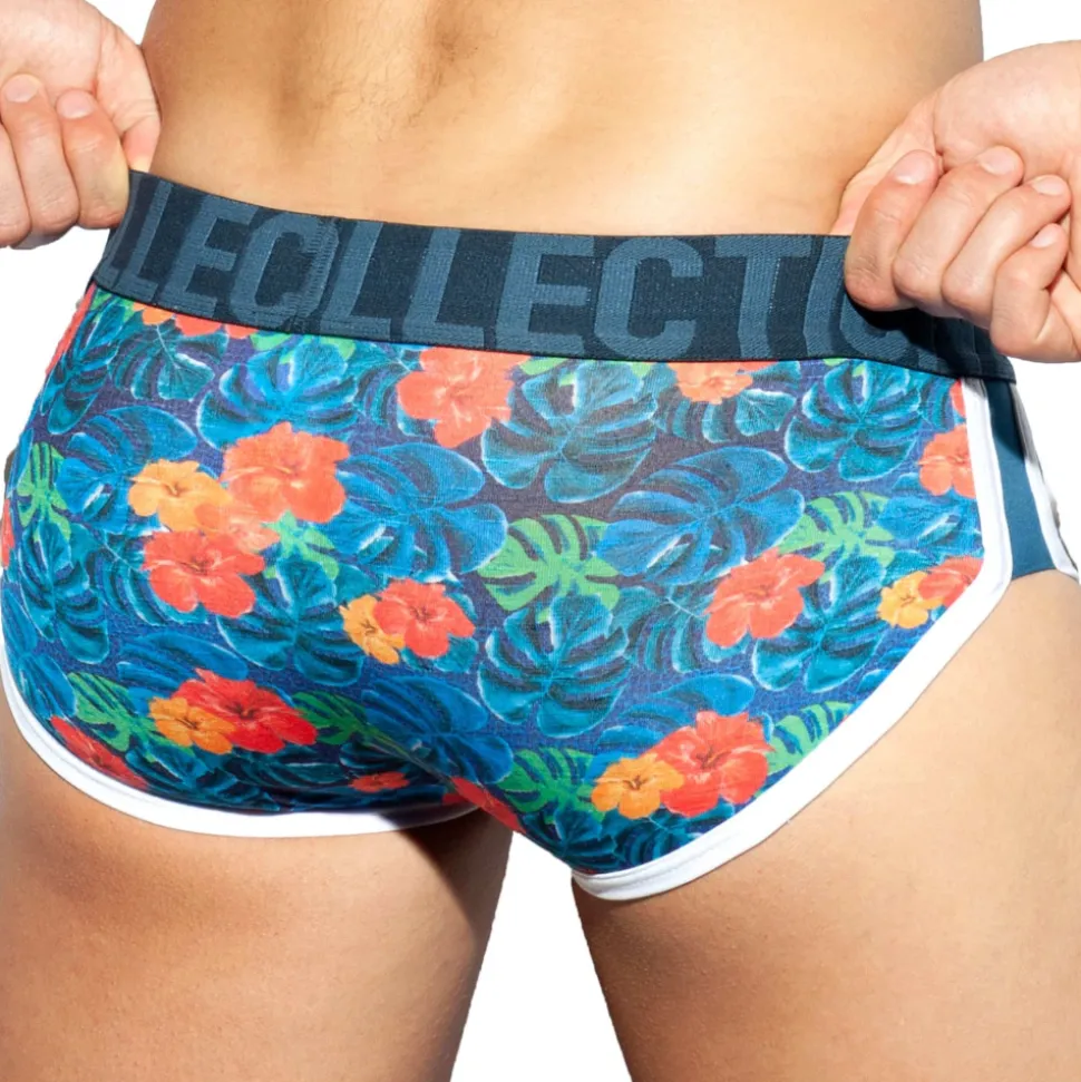 Slip Double Side Flowers Bleu Marine