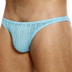 Slip Low Cut Striped Crochet Bleu Clair