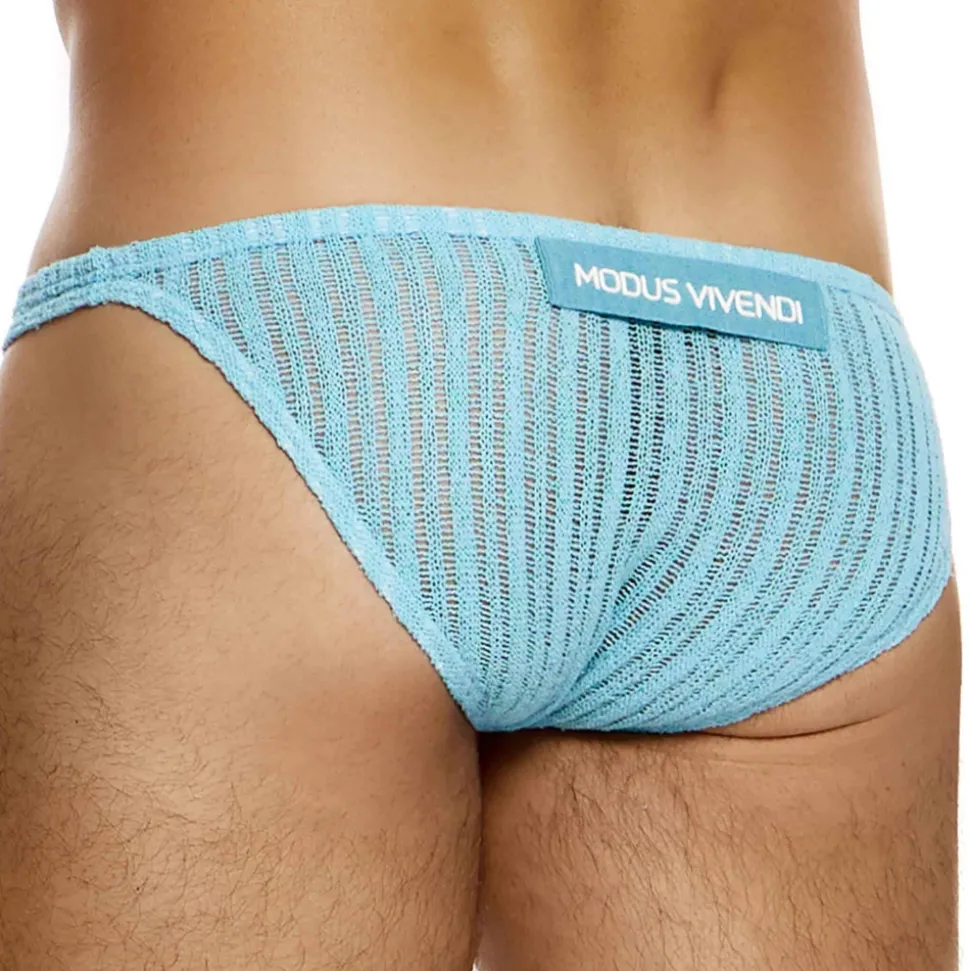 Slip Low Cut Striped Crochet Bleu Clair
