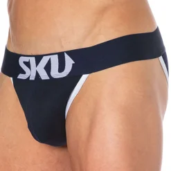 Slip Tanga Logo Coton Bleu Marine