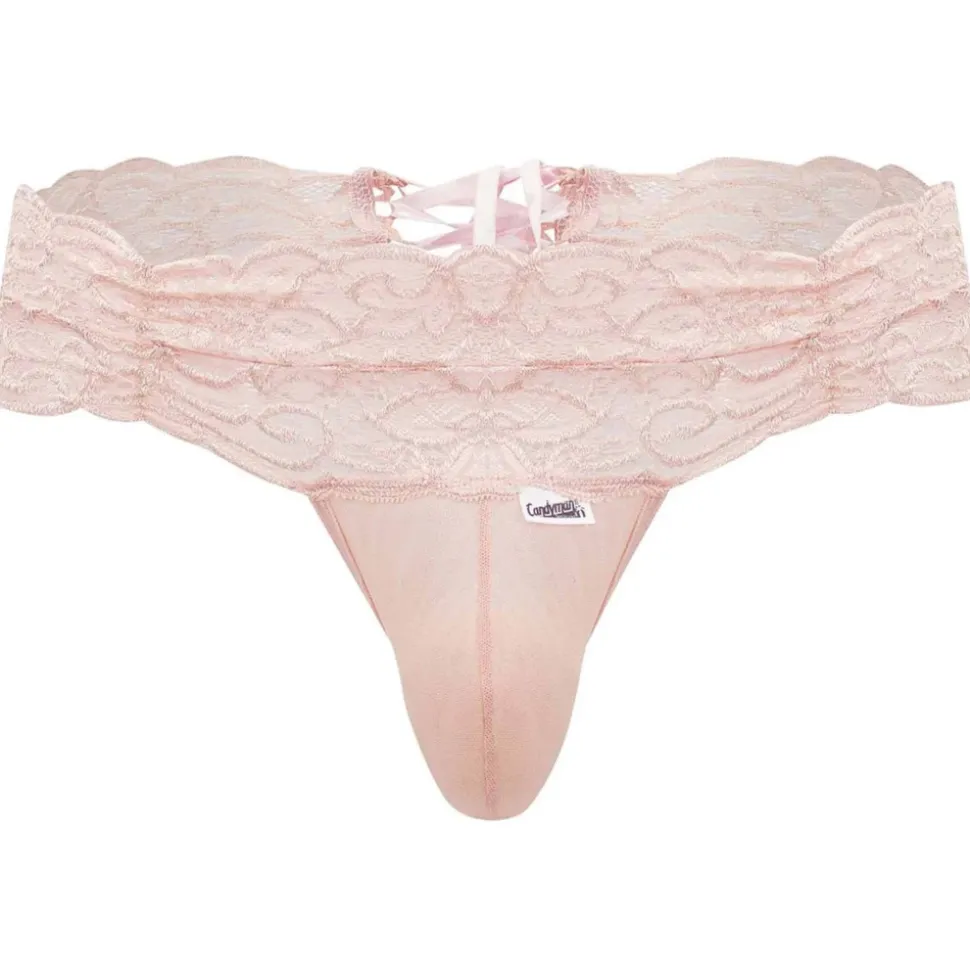 String Dentelle à Lacets Rose
