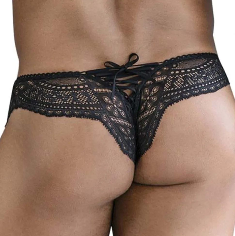 String en Résille et Dentelle Lace-Up Noir