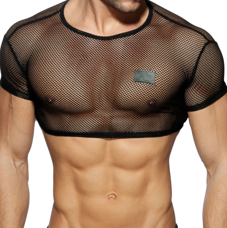 T-Shirt Crop C-Through Mesh Noir