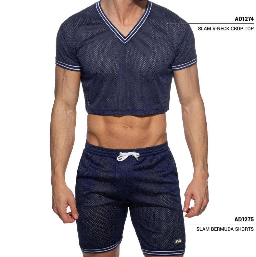 T-Shirt Crop Slam Mesh Bleu Marine