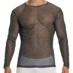 T-Shirt Manches Longues Abstract Résille Gris Anthracite