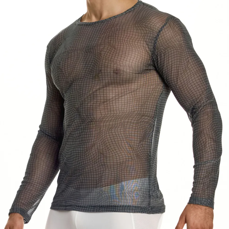 T-Shirt Manches Longues Abstract Résille Gris Anthracite