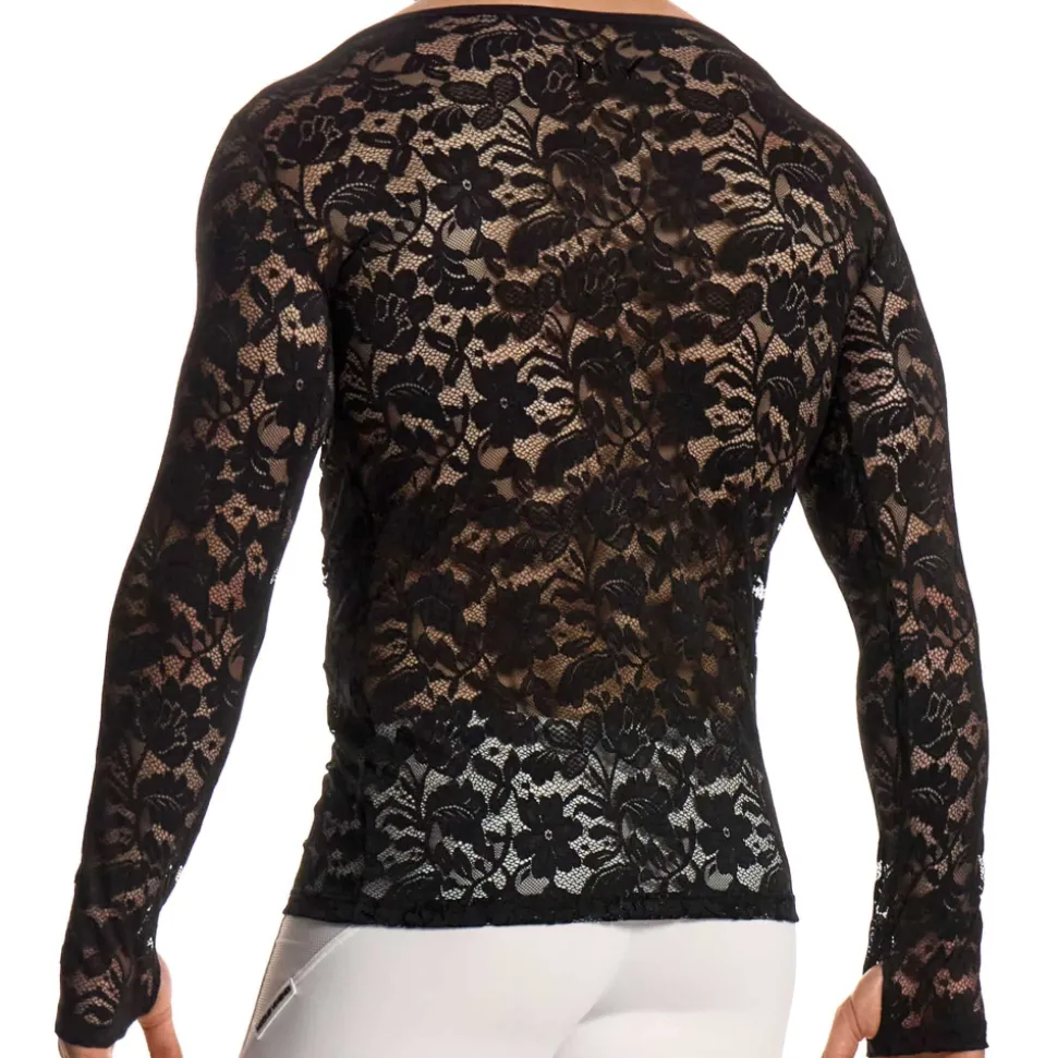 T-Shirt Manches Longues Dentelle Florale Noir