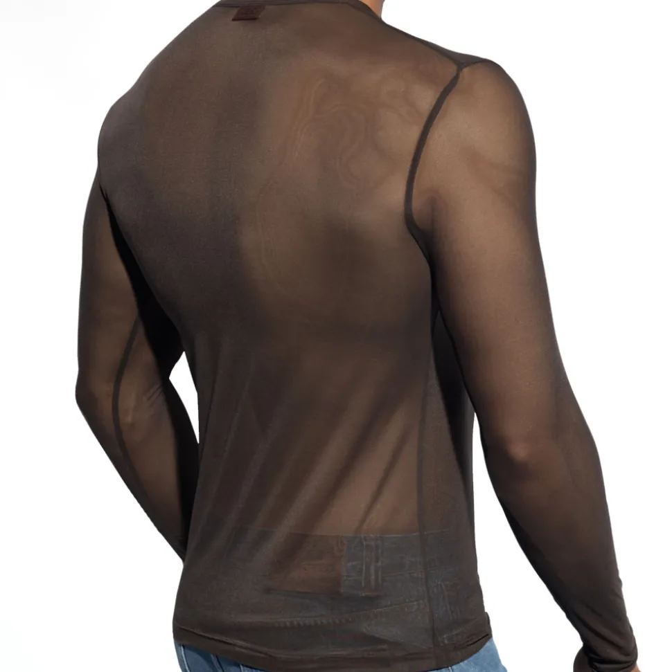 T-Shirt Net Manches Longues Marron