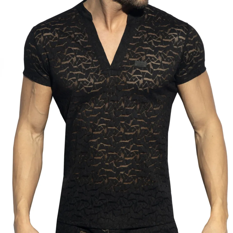 T-Shirt Polo Col V Spider Noir