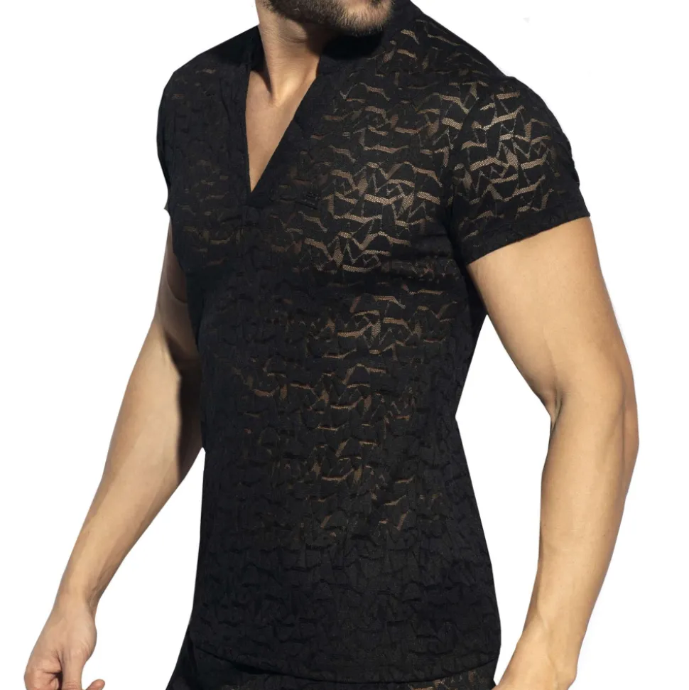 T-Shirt Polo Col V Spider Noir